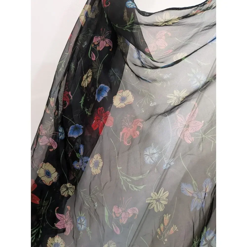 INC Scarf Floral Sheer Hair Black Botanical Boho Festival Rodeo Wrap 60